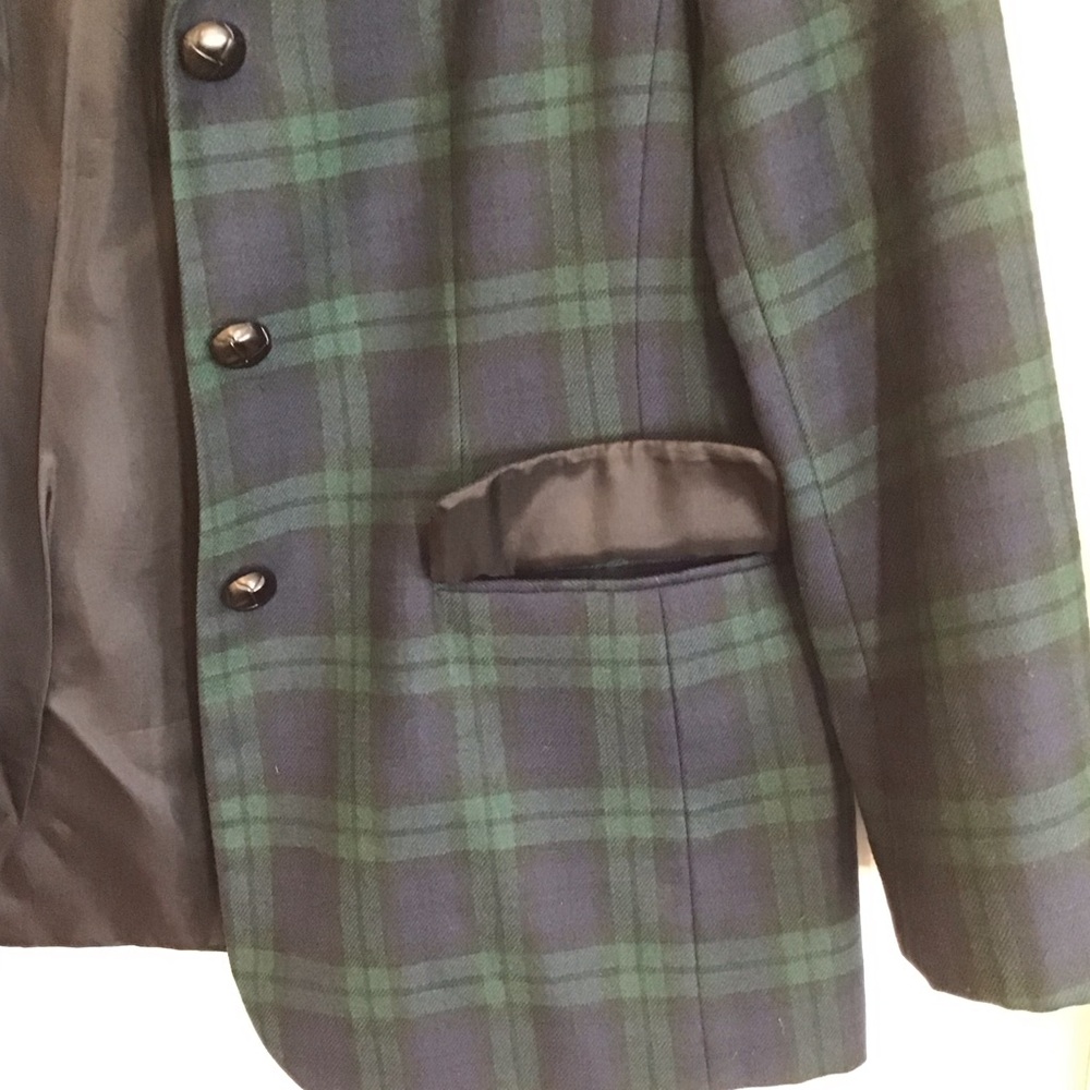 Vintage Talbots Classic Wool Blazer, blue & green plaid Size 10 petite - Picture 5 of 11